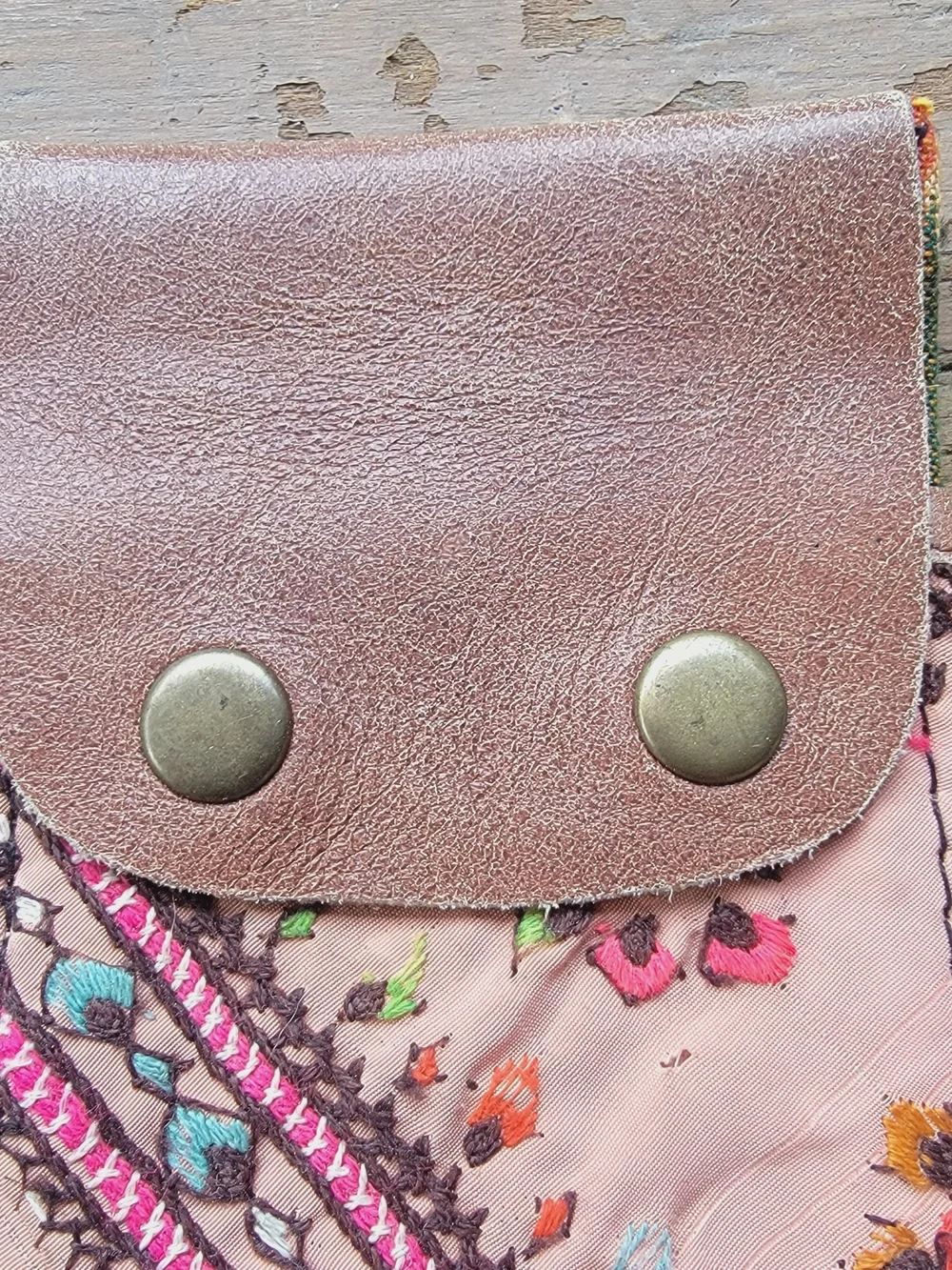 Free People embroidered banjara boho repurposed vtg leather wallet card case